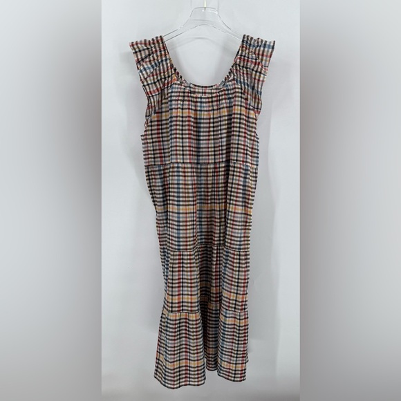 LOFT Flutter Sleeve Colorful Plaid Tiered Midi Dress size xl NWT - Picture 6 of 7